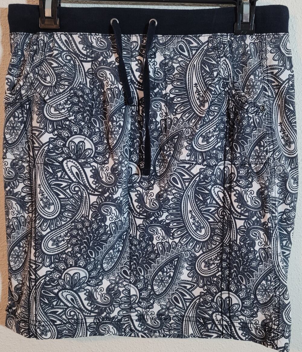 Cleo Petites Black White Paisley Print Pencil Mini Skirt 6 Drawstring Waist